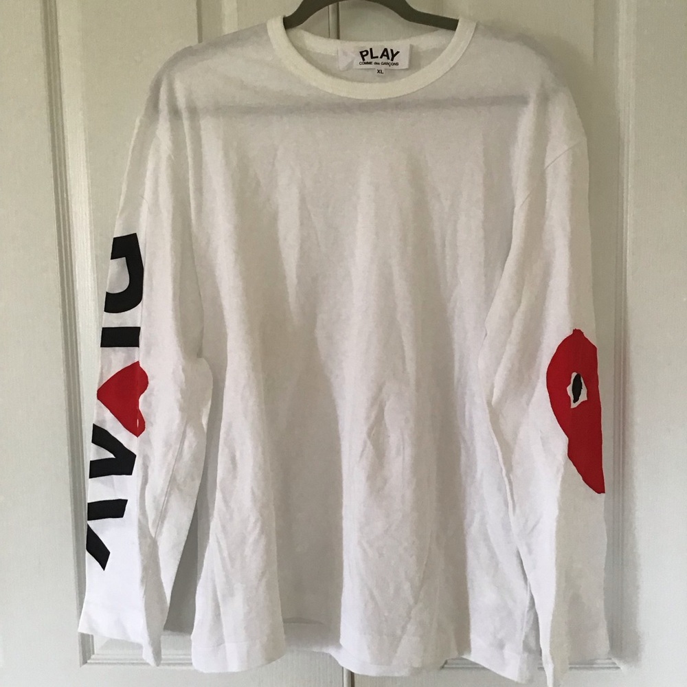 Comme des Garcons PLAY White Long Sleeve Tee with Red Heart